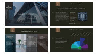 Eine Übersicht über verschiedenen Musterfolien der PowerPoint Präsentation von Zeiger Immobilien.