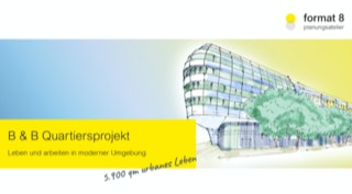 Titelseite der PowerPoint Präsentation für format 8 mit einer Illustration eines von format 8 realisiertem Gebäude.