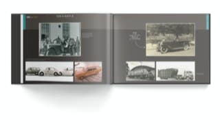 Jubiläumsbroschüre der DÜRR Group, Rubrik »Von A nach B«, Oltimer und mittelalte Fahrzeuge.