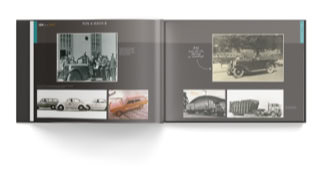 Jubiläumsbroschüre der DÜRR Group, Rubrik »Von A nach B«, Oltimer und mittelalte Fahrzeuge.